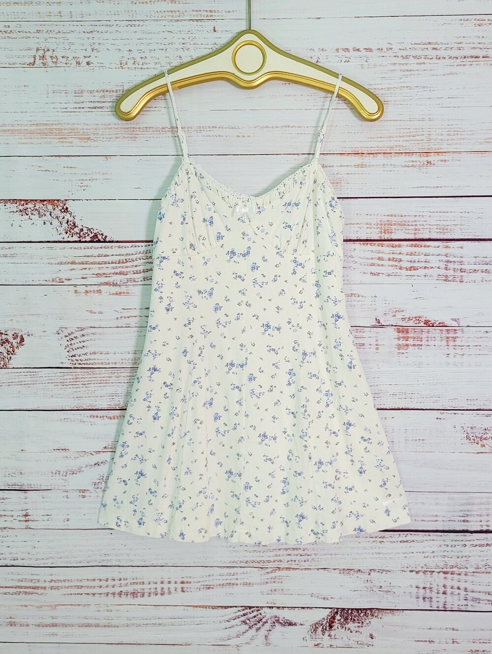TRIXXI Blue Floral Linen Blend Milkmaid Mini Dress